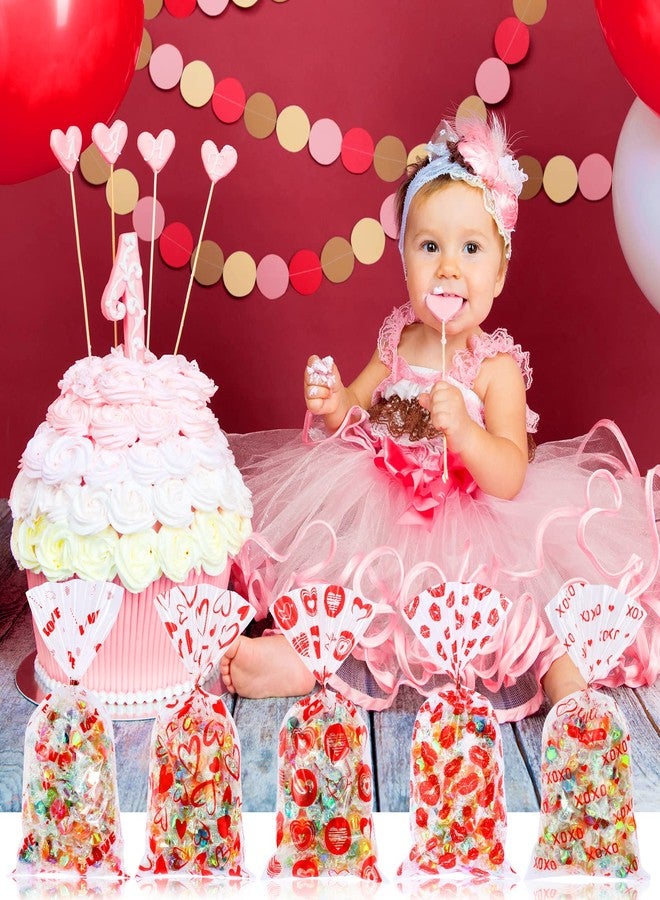 Qpout 100 Pieces Valentine's Day Cellophane Treats Bags, Love Heart Lips Design Valentines Party Candy Goodies Plastic Packing Bags for Valentines Kids Birthday Wedding Party Favor Gifts Decoration - Image 4